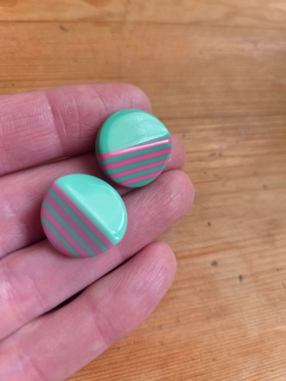 Vintage 80s Memphis Design Striped Geometric Acrylic Button Stud Earrings OS